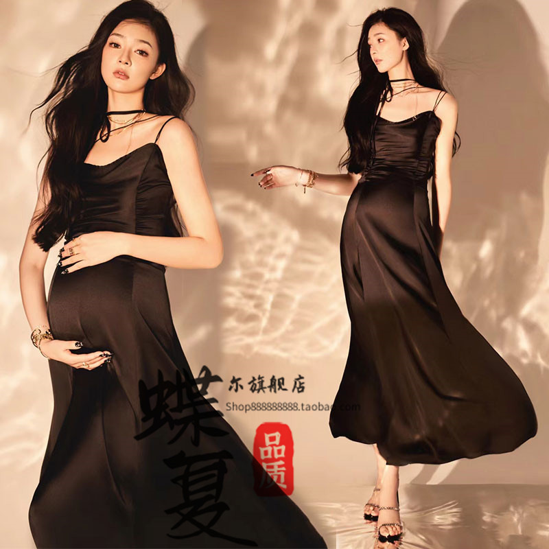孕妇夏季性感显瘦法式高腰吊带裙