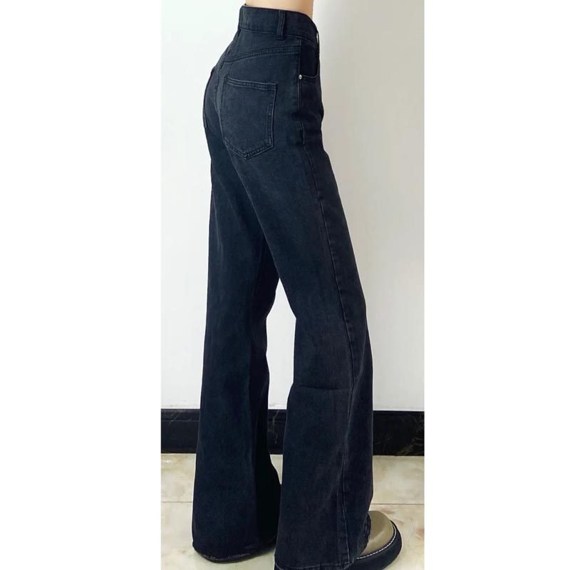 梨型身材黑色微喇叭裤女秋冬2021新款大码高腰加绒加厚胖mm牛仔裤