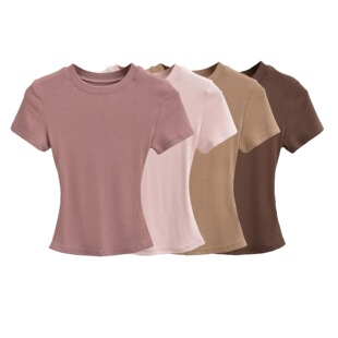 纯色短袖欧美卡戴珊风小圆领短袖T恤女2025夏skims基础款螺纹