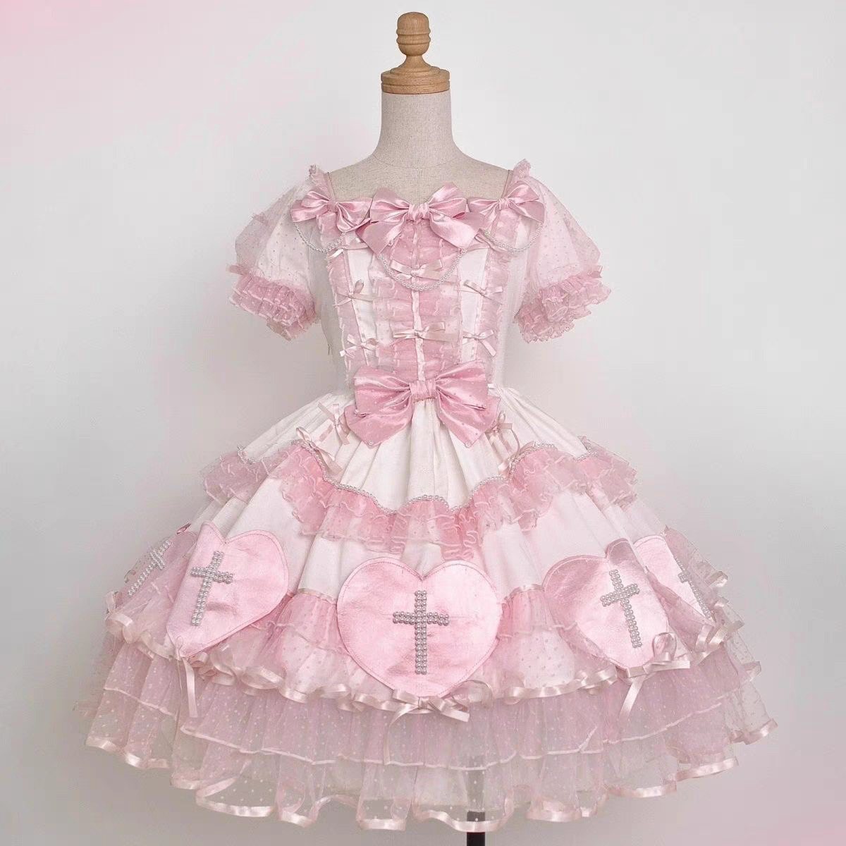 粉色昭和十字恋人Lolita连衣裙