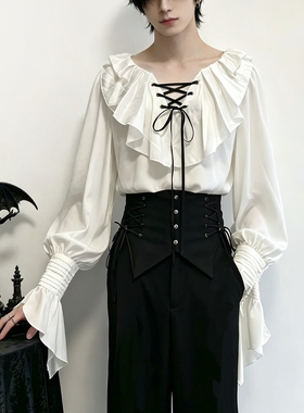 白色哥特风lolita衬衫王子系复古内搭长袖基佬装中世纪宫廷打底衫