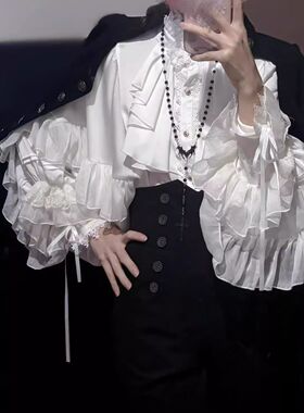 王子系2026新款暗黑系哥特风衬衫蝙蝠袖宽松Lolita春夏白色衬衣男