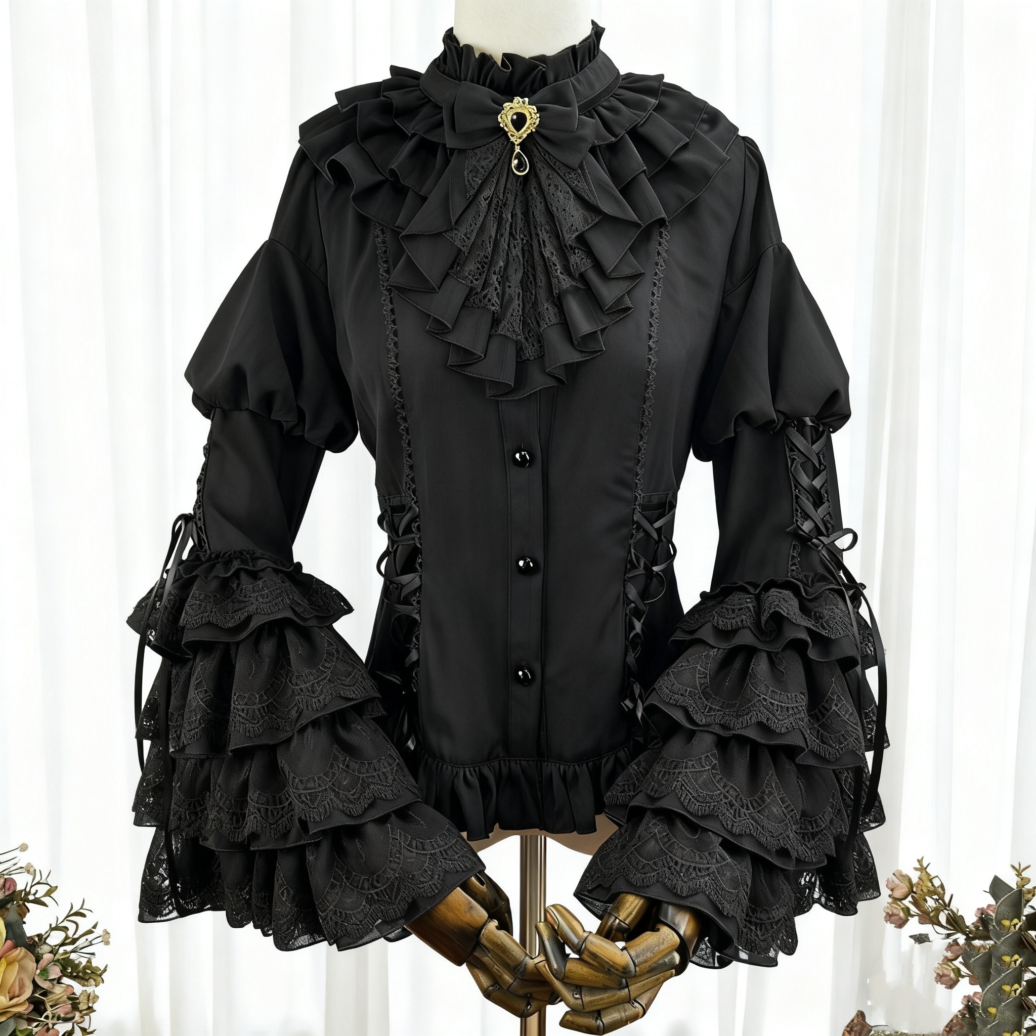 黑色哥特风lolita姬袖衬衫半身裙