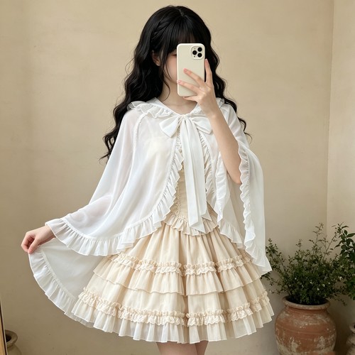 Lolita花边雪纺披肩斗篷系带罩衫