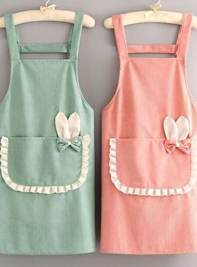 nq年轻女孩浅绿色超大口袋围兜兜防水条绒围裙夏季背带围腰罩衣女