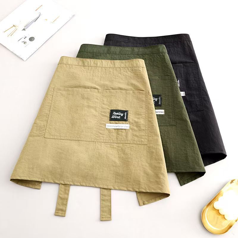 bj半节卡其色围兜兜半生围群半截围裙家用厨房防污围腰半身工作服