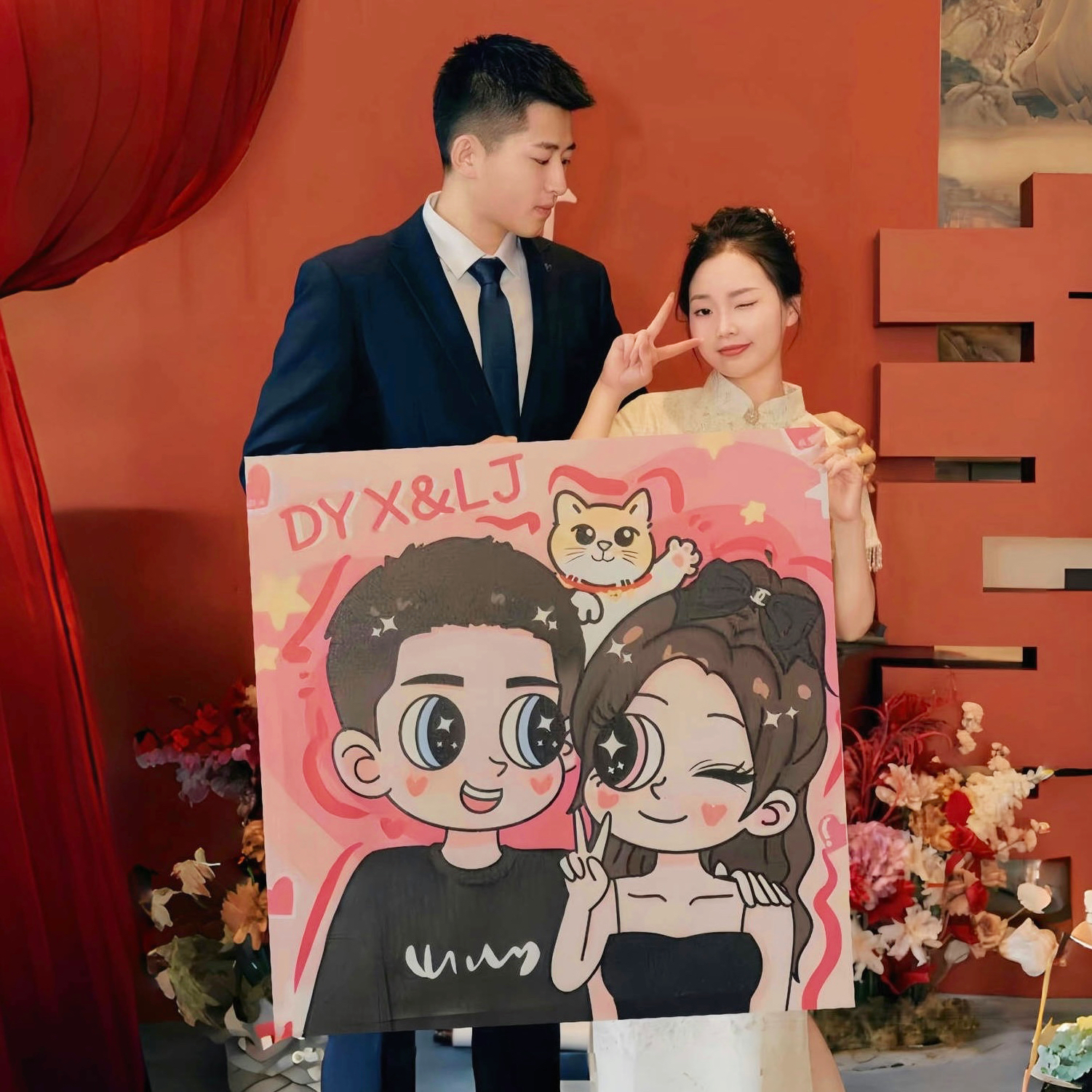 星蝶公主手绘装饰画定制真人照片数字油画礼物卡通新婚情侣diy