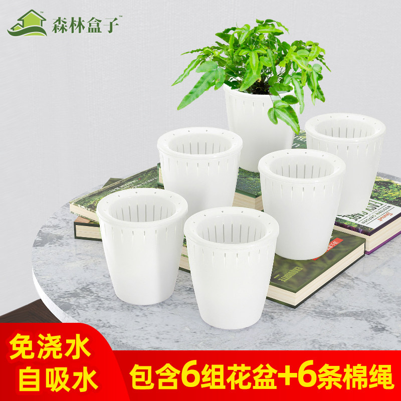 自动吸水花盆桌面懒人盆简约白色全新树脂盆圆形办公室水培自吸盆,鲜花速递/花卉仿真/绿植园艺,花盆,淘宝优惠券,粉丝福利购,淘宝优惠卷