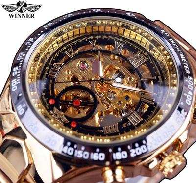 Men's automatic mechanical watch男金色全钢镂空全自动机械表