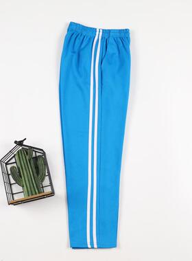 天蓝色春夏款两条杠小学生校服裤子直筒宽松初高中生运动裤校裤