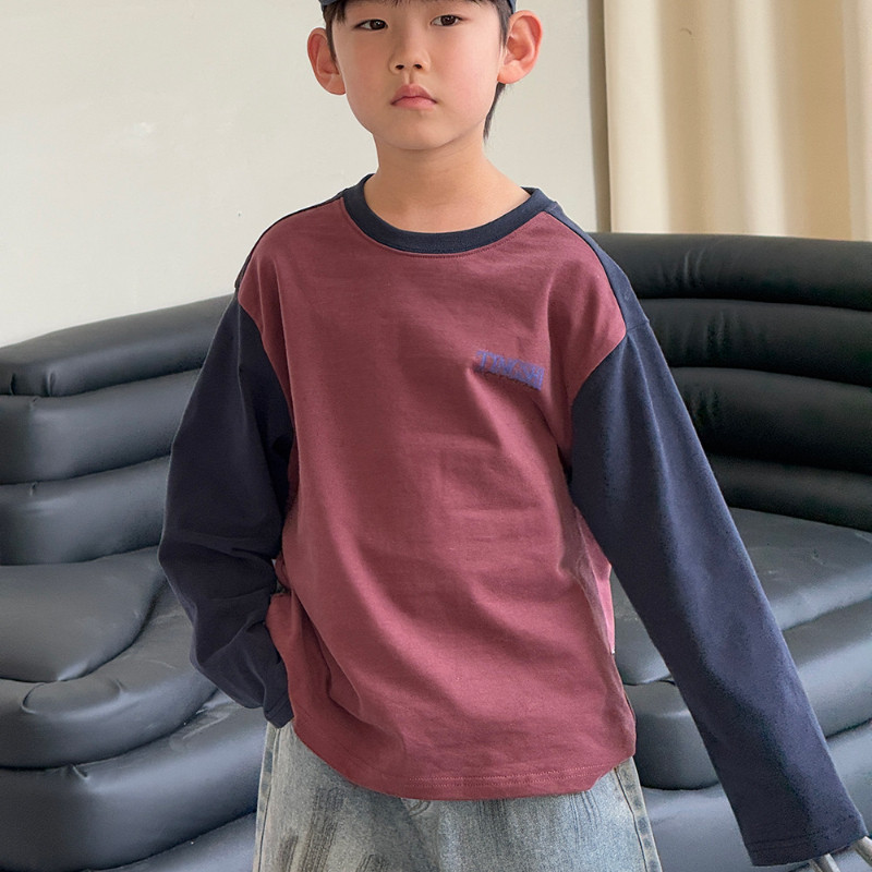 SAELAC男童撞色拼接卫衣潮帅气时髦炸街薄款痞帅风2025新款圆领