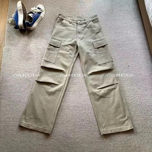 【重磅工装裤】美式水洗暗纹口袋宽松松珠帆布直筒休闲裤