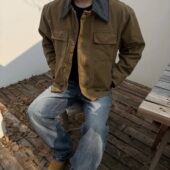 工装 2025WM水洗做旧复古美式 底特律男女短款 夹克翻领外套