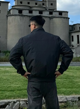 LINYU美式硬汉立领教练夹克秋季纯色三防百搭工装飞行外套男款