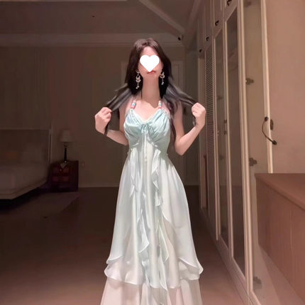 桔梗house海边度假风吊带连衣裙女2026夏季新款露背长裙子露背
