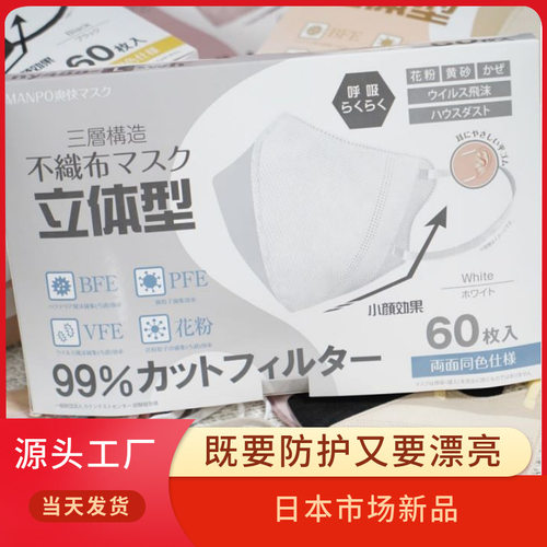 日本3D立体三层防护口罩60枚透气