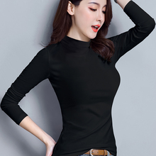 潮初秋内搭t恤紧身秋衣上衣 2019新款 纯棉黑色半高领打底衫 女长袖