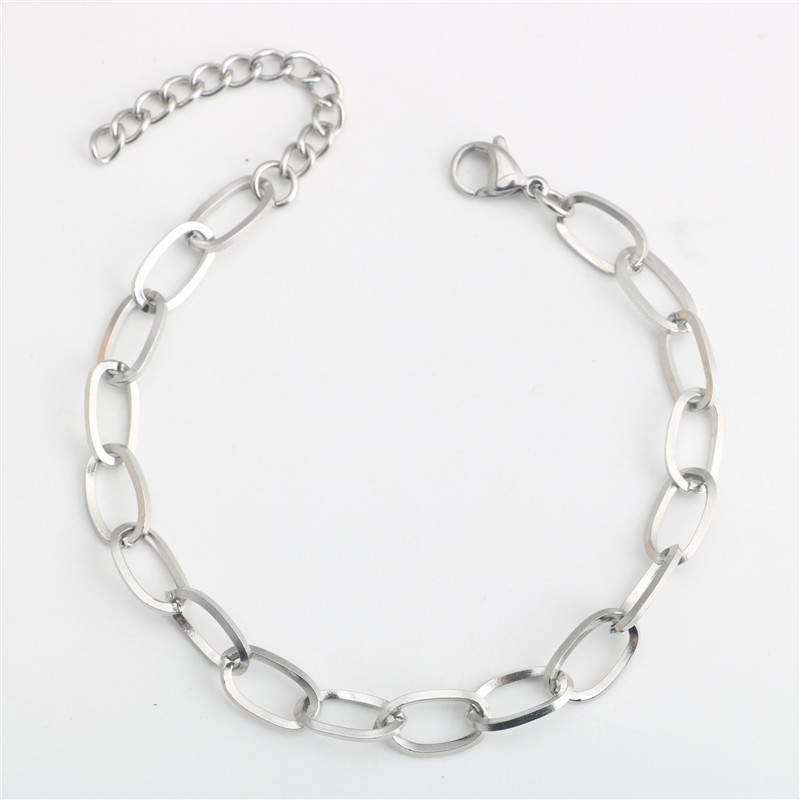 潮流百搭港风方线手链男女韩版粗链条饰品嘻哈钛钢霸气钢色手环