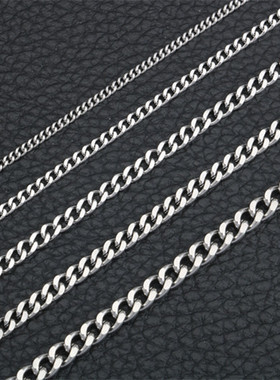 不锈钢单扣单织两面磨钛钢男女项链配吊坠吊牌裸链单链锁骨毛衣链