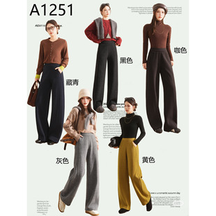 吉雅妈妈裤子中年女士拼接加绒羊毛直筒裤百搭直筒长裤冬季新款