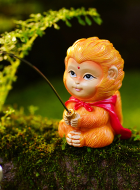 可爱小猴子钓鱼鱼缸造景装饰