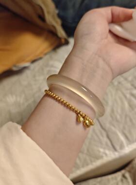 淡若浅金冰种玉髓玛瑙手镯女款