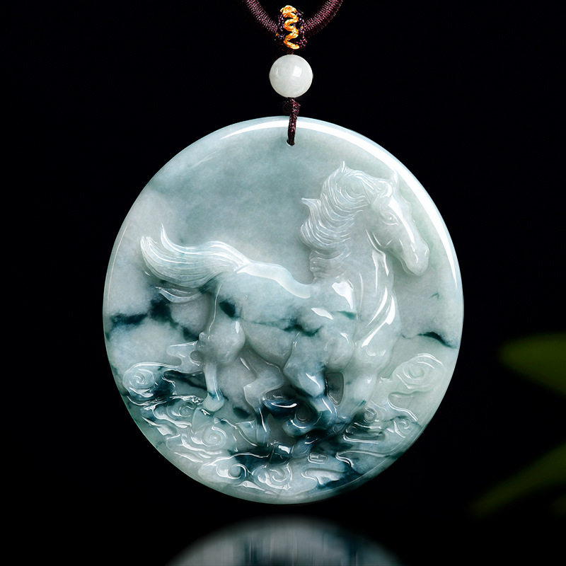 天然缅甸A货翡翠平步青云马牌飘花生肖马吊坠糯种玉石挂件男女款,珠宝/钻石/翡翠,颈饰,淘宝优惠券,粉丝福利购,淘宝优惠卷