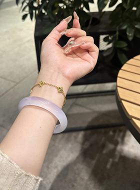 天然淡紫透明玛瑙玉髓手镯女款