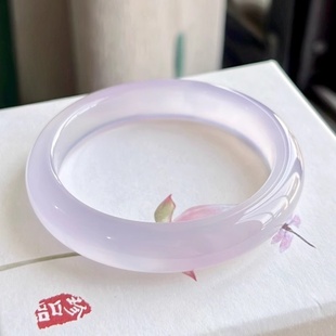 冰种淡紫罗兰玉髓手镯冰透芋泥啵啵紫玛瑙玉镯女款 翡翠色正圈淡雅