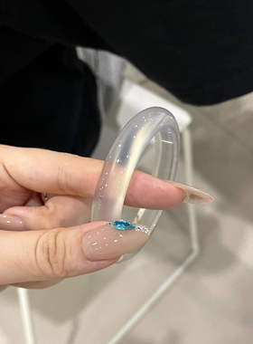 透明玻璃种玉扁条手镯女款礼盒