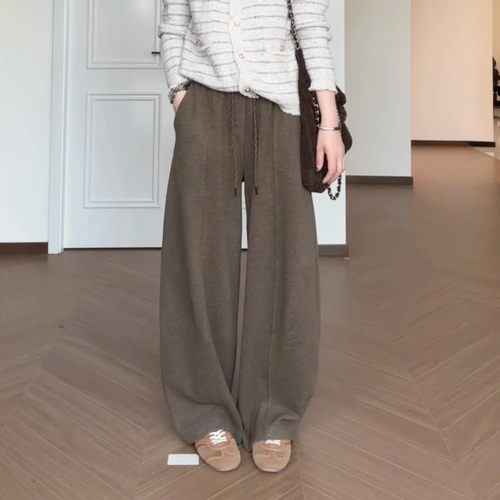 焦糖星芒弧线结构时尚百搭老钱风显瘦垂感宽松休闲拖地裤子女