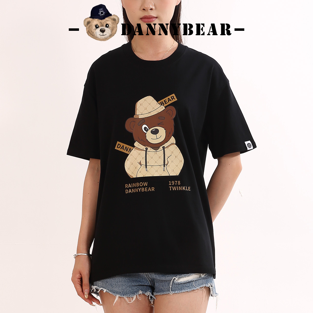 DANNYBEAR小熊印花情侣轻奢T恤男女透气休闲棉短袖DJY5885001-10