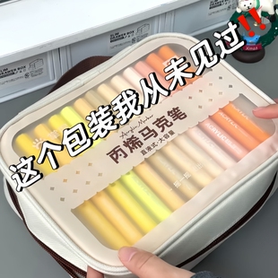 掌握丙烯马克笔易收纳帆布袋高颜值大容量彩色绘画笔直液式儿童美术强覆盖性顺滑软头控墨式好看小学生专用