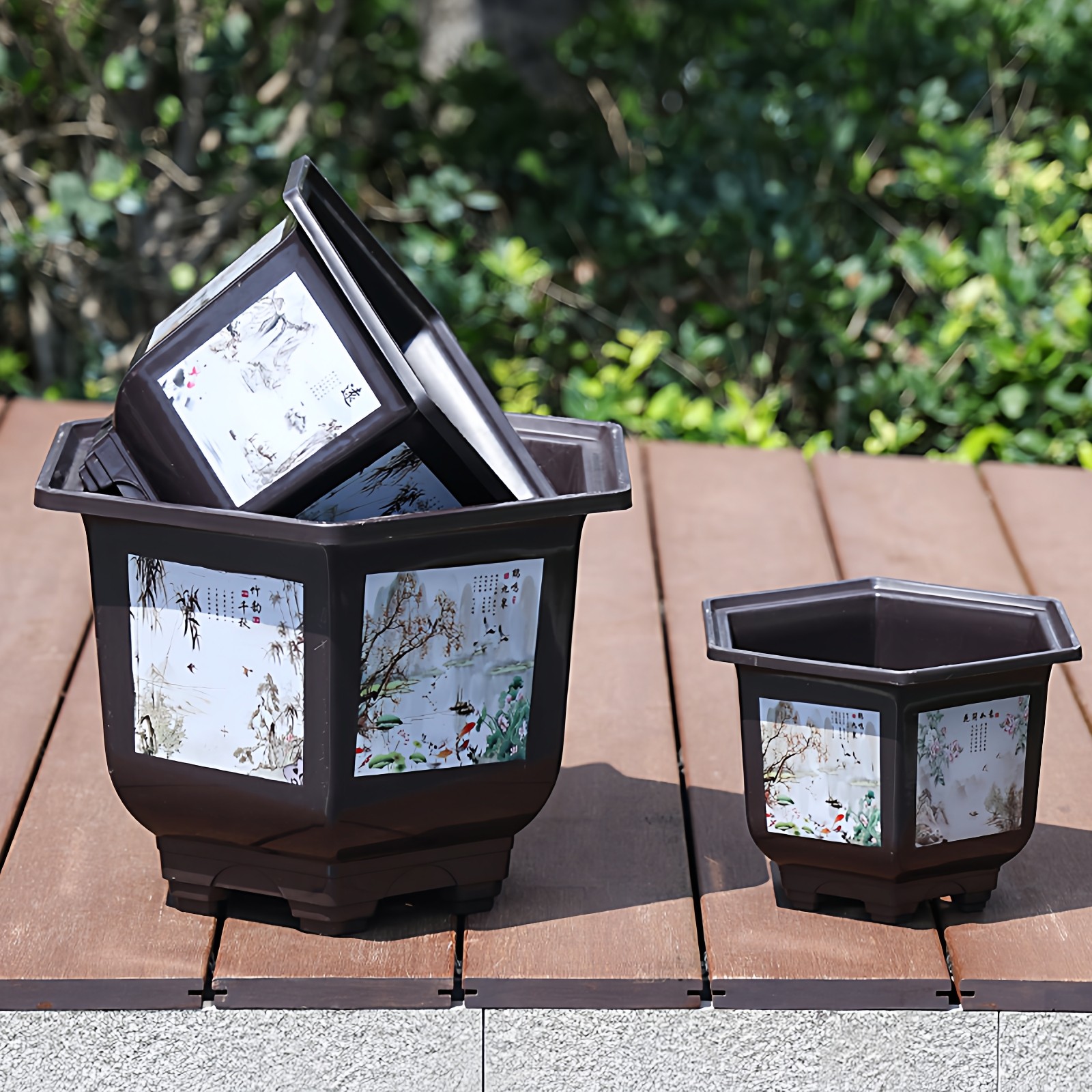 彩色六角花盆加厚仿陶瓷大号花盆种花果树月季花绿萝塑料树脂花盆