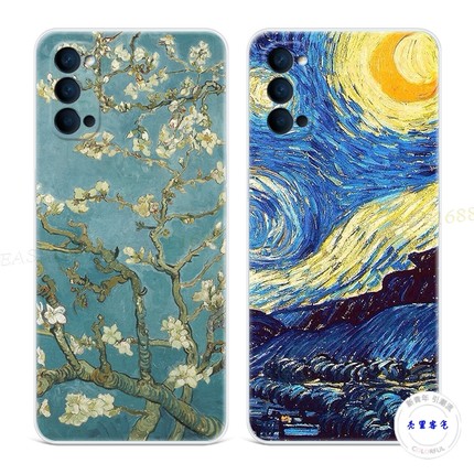 适用于油画星空9oppo Reno6手机壳8软7pro+复古5k文艺4se梵高抽象3元气版2Z女款Ace轻薄十