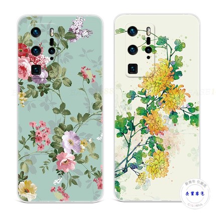 中国风菊花适用于华为p60手机壳P50p40p30p20pro+油画p9p10文艺牡丹花plus女款软e十art