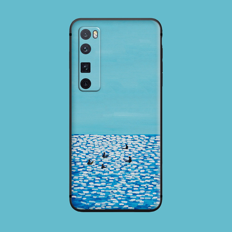 适用于华为手机壳nova9/8se/7pro蓝色海边磨砂防摔/5i/4小清新油画