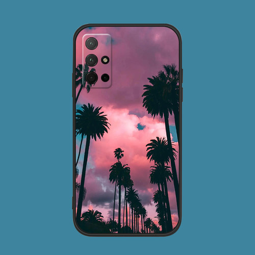 适用于荣耀30S/50se手机壳20/10液态硅胶v30pro/v40/60晚霞棕榈树