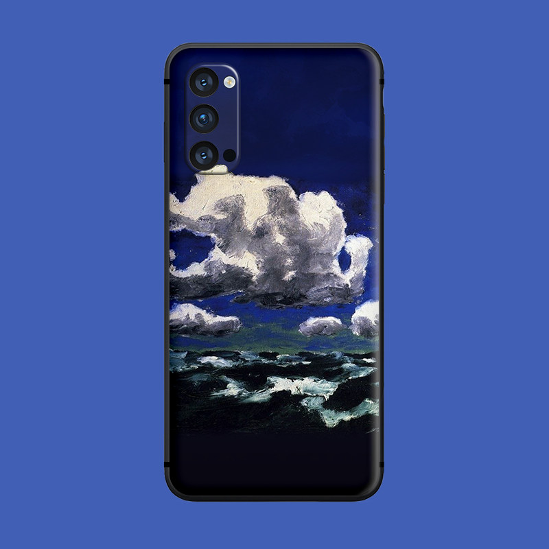 适用于oppo手机壳Reno/5pro/7se冷淡风油画大海r17/ace2硅胶findx3