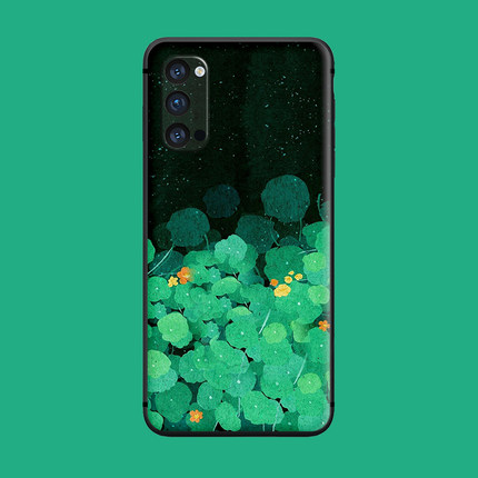 适用于中国风findx3手机壳oppo硅胶软renopro/5/7绿色睡莲r17/ace2