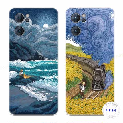 适用于花田火车9oppo reno7手机壳8pro+6梵高5K文艺4se油画风3元气版2z女款Ace软十