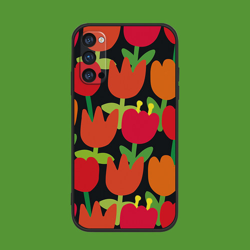 适用于Reno/7pro硅胶oppo防摔findx3手机壳ace2/R17复古郁金香花朵