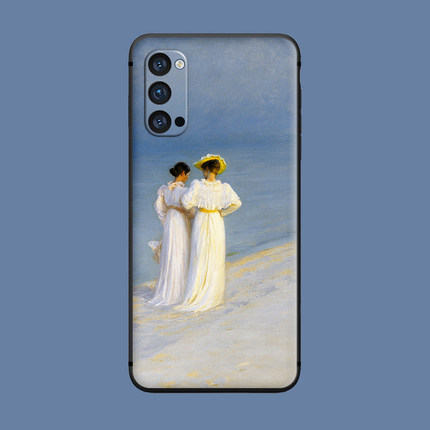 适用于Reno/7pro硅胶软oppo古风findx3手机壳ace2/R17油画海边女人