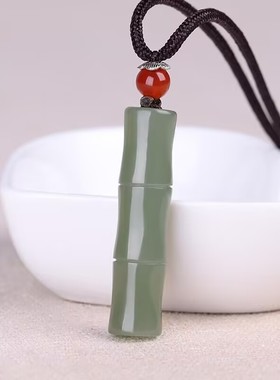 和田青色竹节吊坠男女玉石竹子竹竿节节高升挂件项链时尚百搭