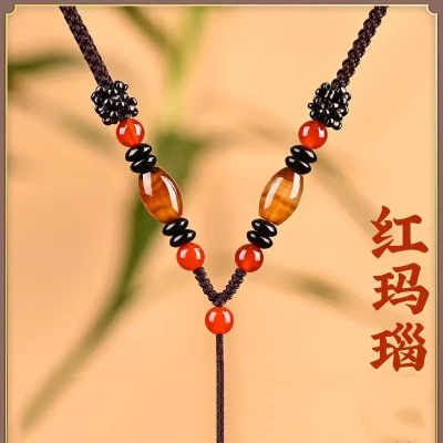 高端吊坠玛瑙玉石挂绳手工编织观音貔貅佛公男女款调节款时尚百搭