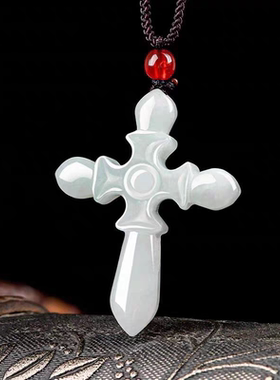 新款和田色玉石十字架吊坠男女款玉石挂件项链玉佩玉坠