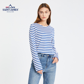女上衣夏装 SAINT 女圆领 条纹条长袖 衫 JAMES男女同款 海军t恤海魂衫