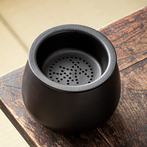 黑陶茶渣缸陶瓷茶洗建水过滤带盖子废水缸孟大号桌面垃圾桶茶水分