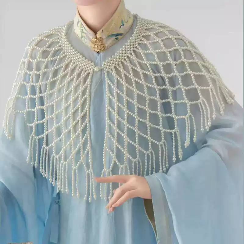 珍珠云肩搭配古装明制汉服旗袍披肩古风拍摄道具中式婚服重工配饰