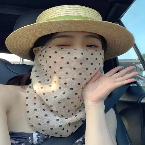 波点面纱耳挂式防晒面罩女骑行开车抗UV夏季薄款护颈脖套透气